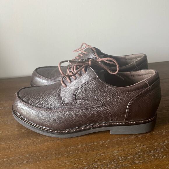 NWOT Apex Men’s Lexington Brown Leather Oxford Moc Toe Laced Dress Shoe- Size 10